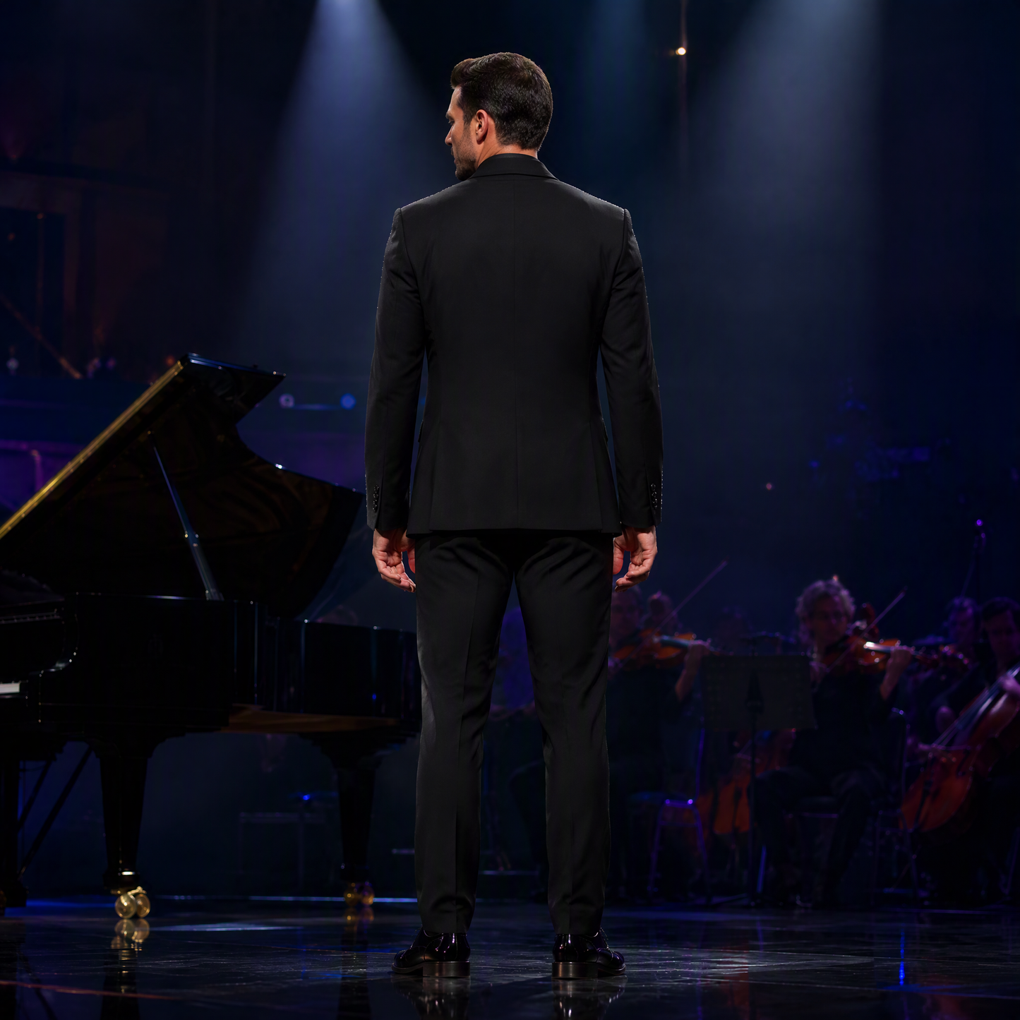 Sophisticated Black Peak Lapel Tuxedo Blazer with Shimmering Starry Beadwork