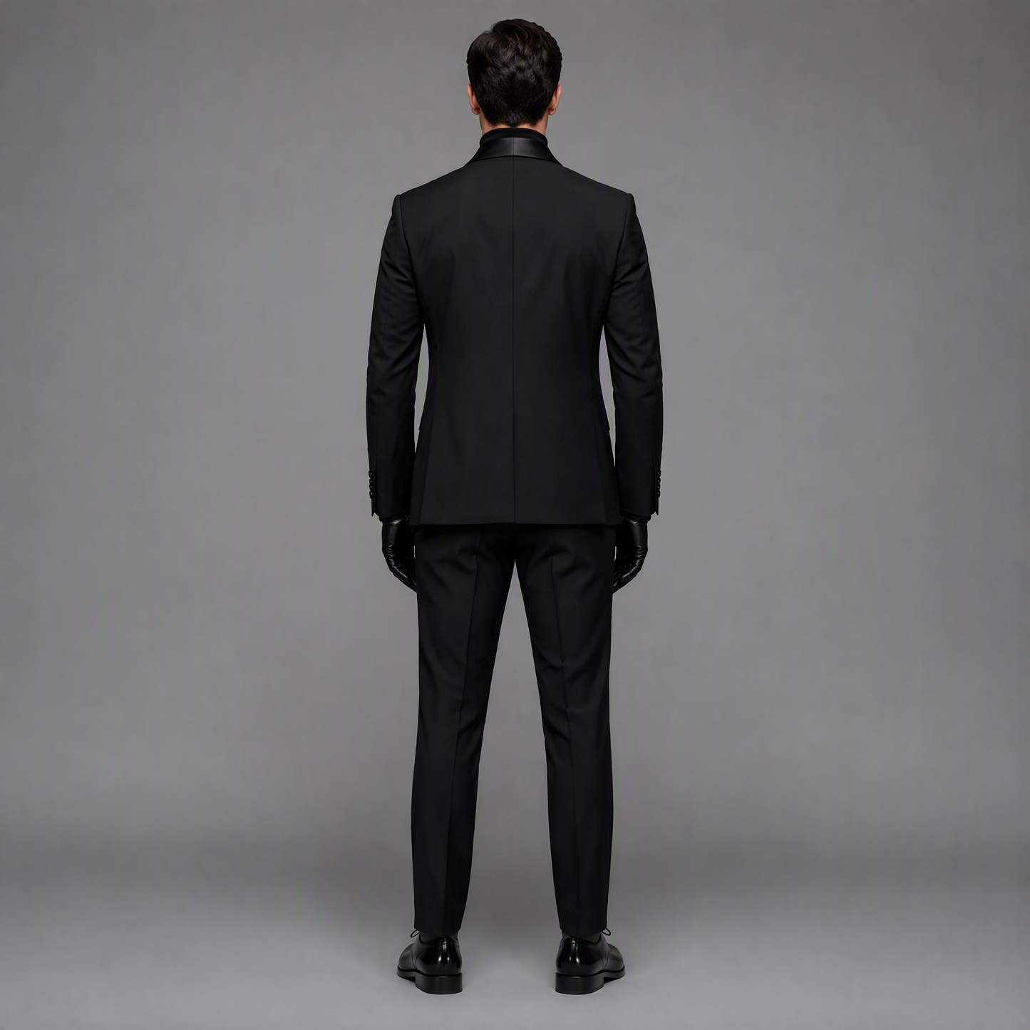 Minimalist Black Tuxedo Blazer with Subtle Satin Shawl Lapel and Elegant Floral Embroidery