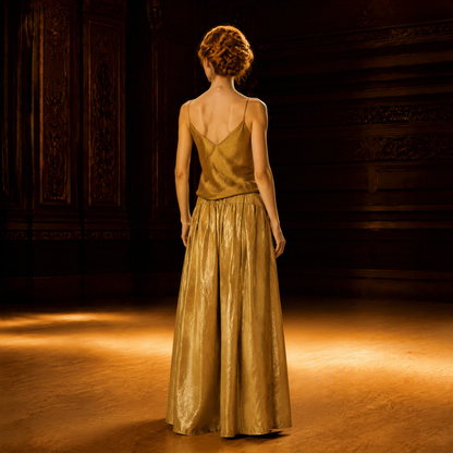 Metallic Gold High-Waisted Wide-Leg Pants for Stage Performance