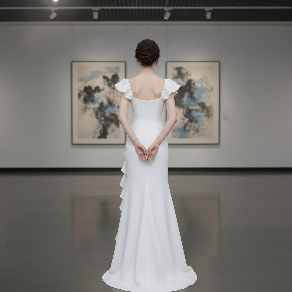 Cascading Ruffle Square Neck Mermaid Gown