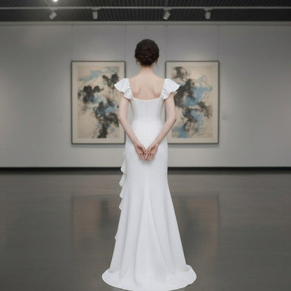 Cascading Ruffle Square Neck Mermaid Gown