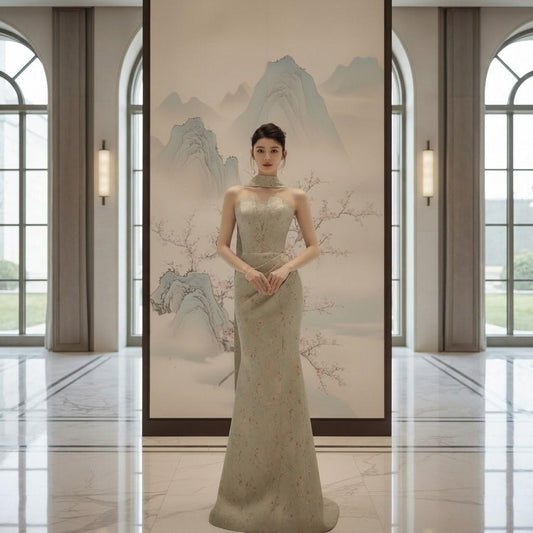Floral Brocade Choker Neck Stage Cheongsam