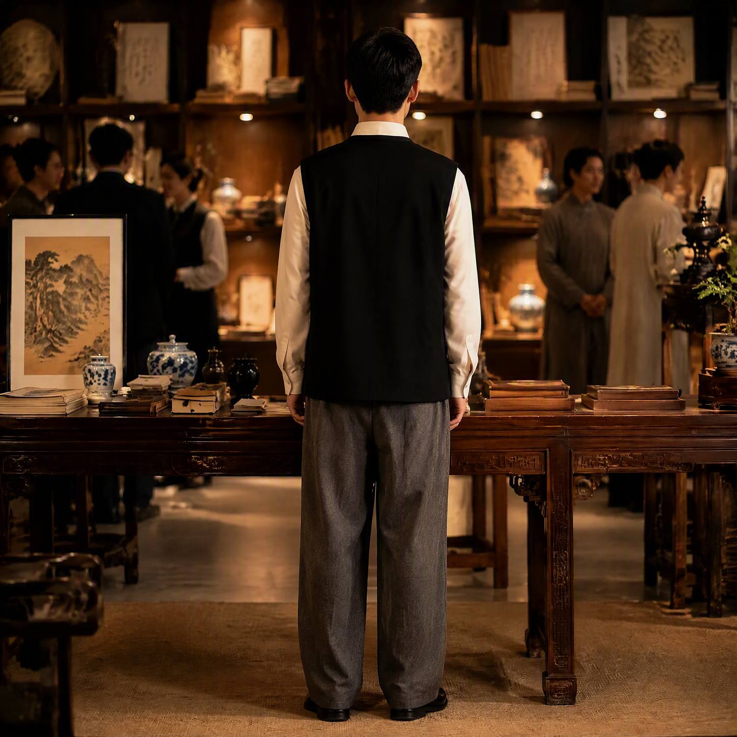 Neo-Chinese Heavy Embroidery Vest with Oriental Landscape Motifs
