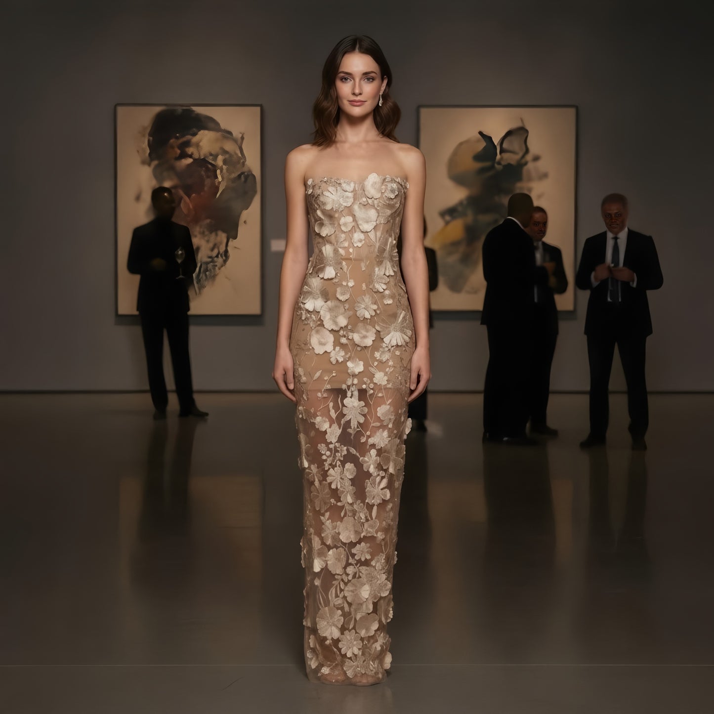 French Luxury 3D Floral Strapless Gown