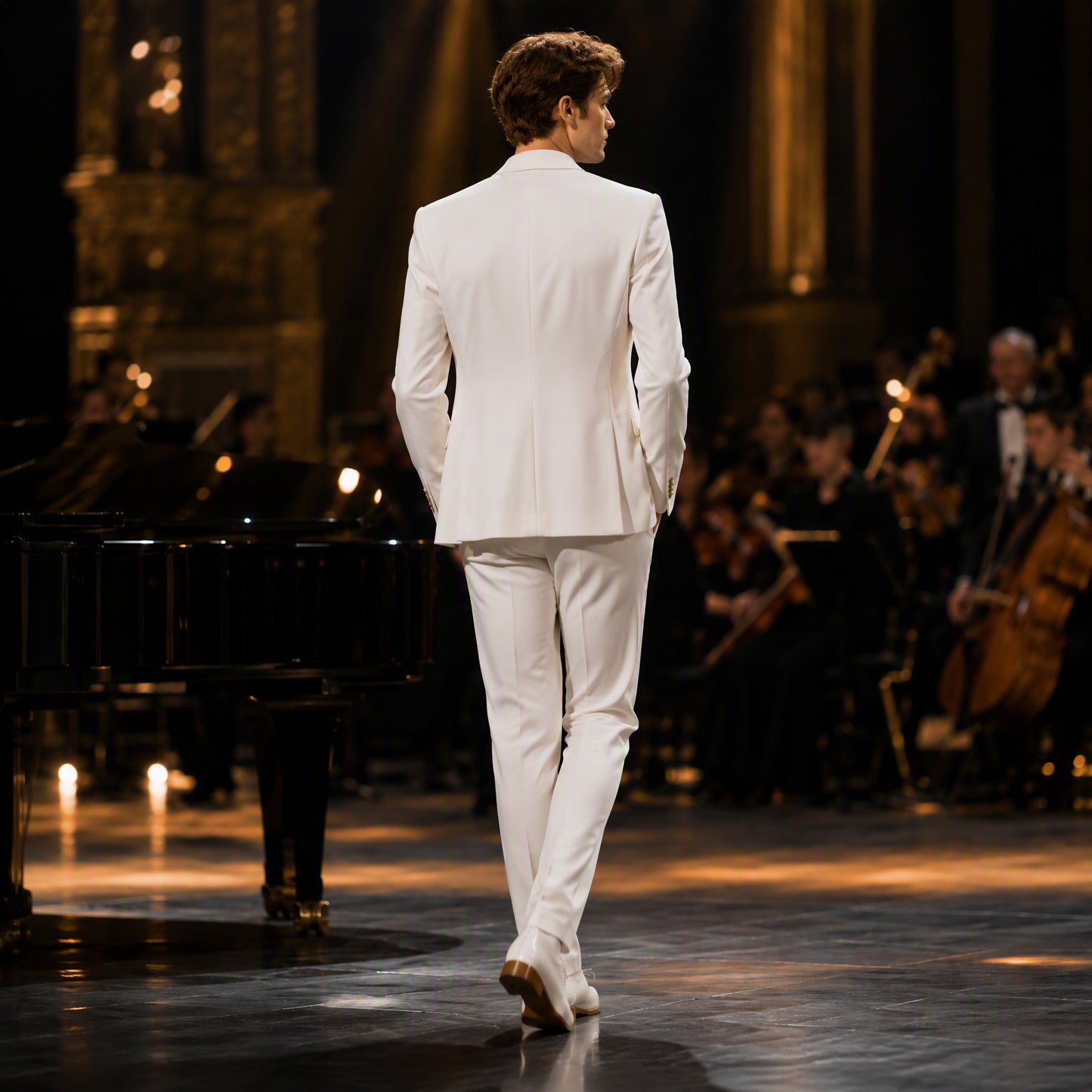 Ethereal White Suit with Gold Bead and Feather Embroidery