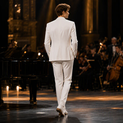 Ethereal White Suit with Gold Bead and Feather Embroidery