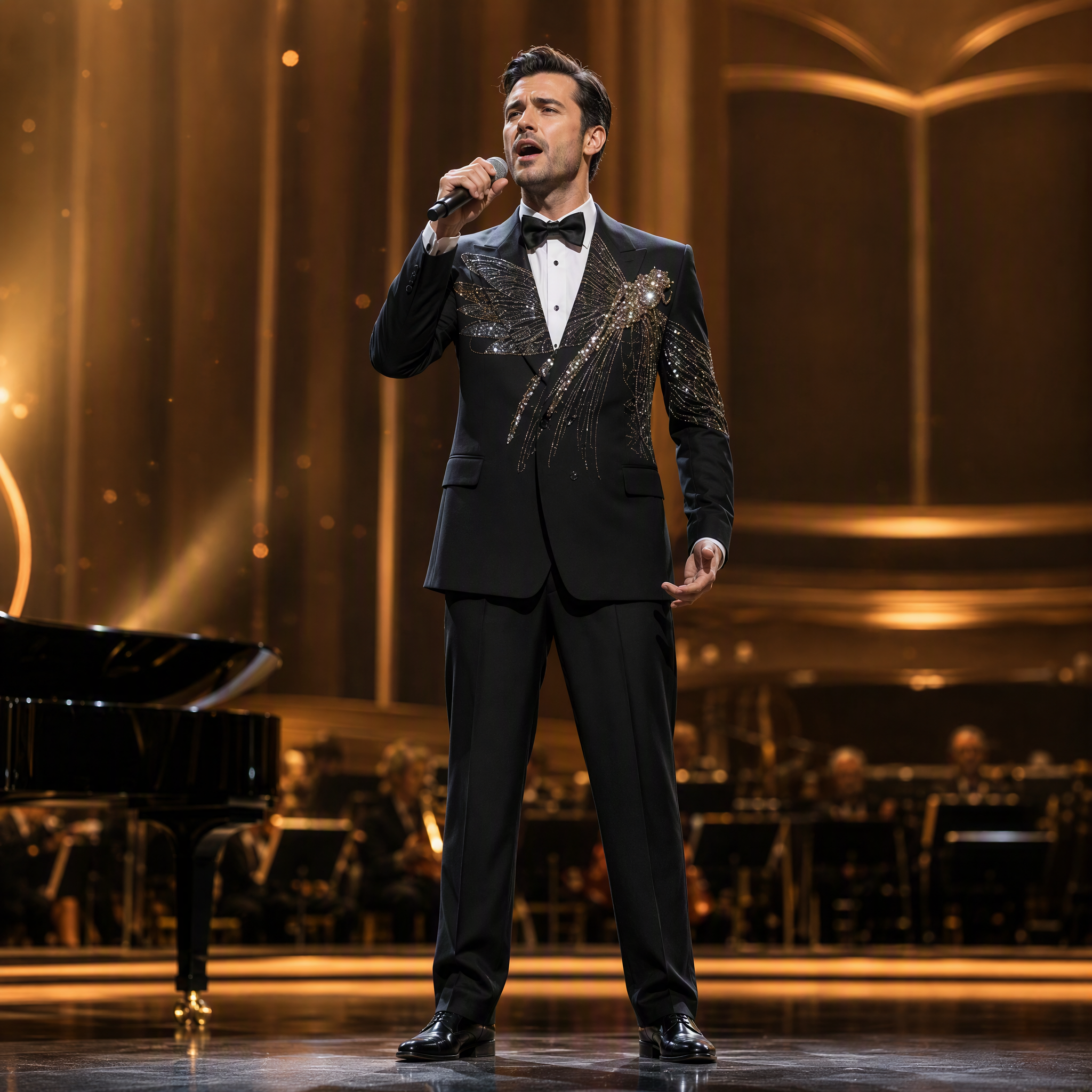Black Double-Breasted Tuxedo Blazer with Dazzling Crystal Dragonfly Embroidery