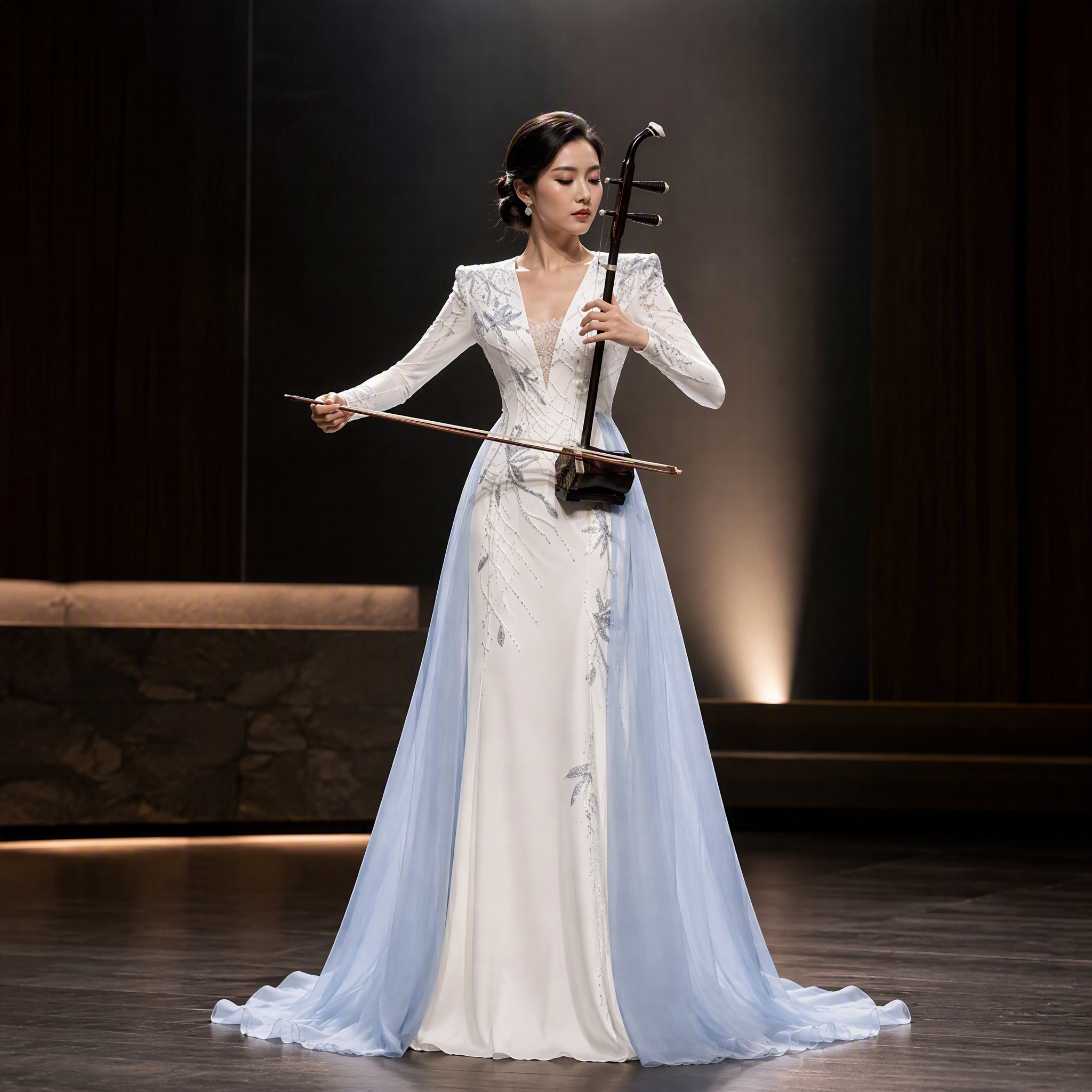 Ivory and Ice Blue Ombré Gown with Hand-Beaded Embroidery