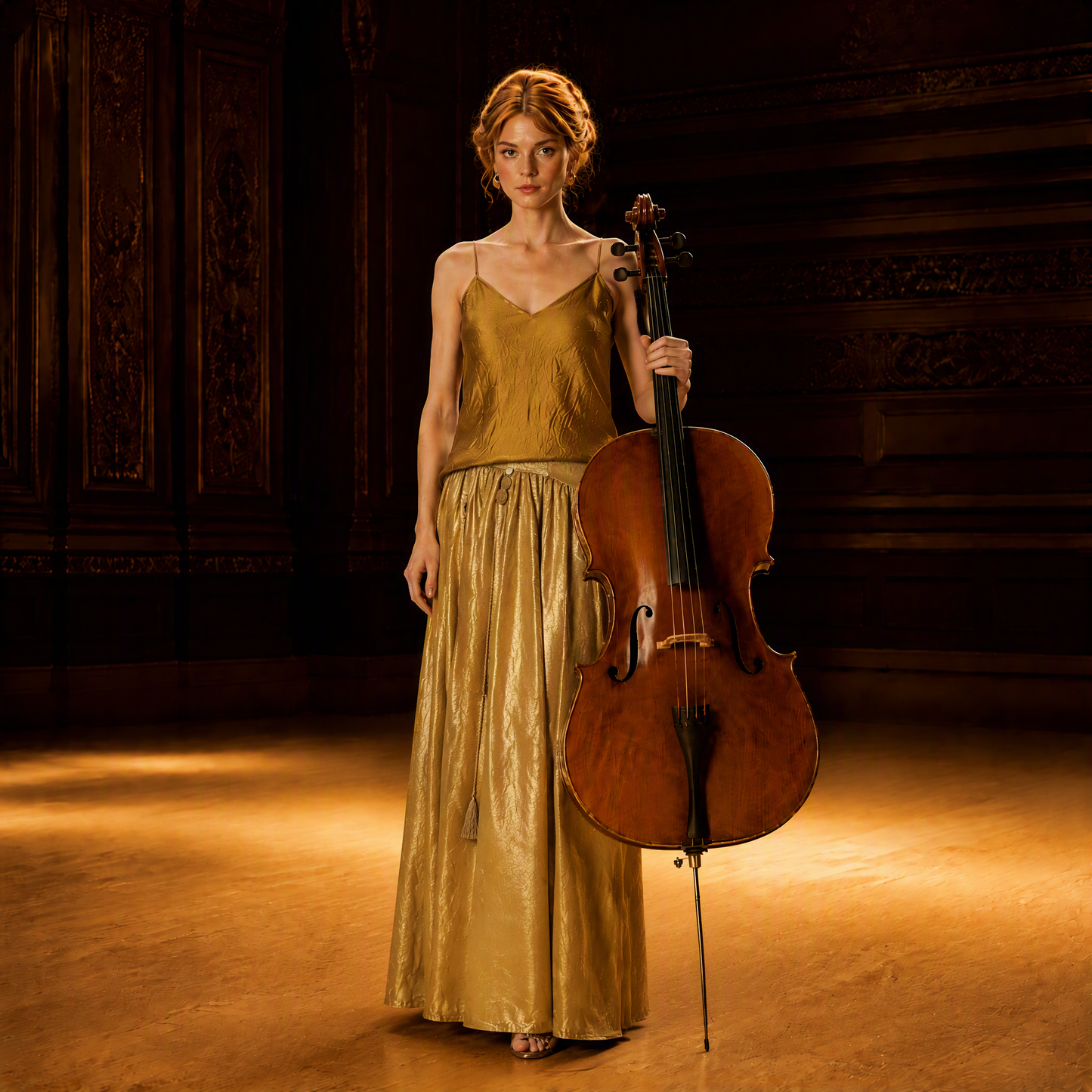 Metallic Gold High-Waisted Wide-Leg Pants for Stage Performance