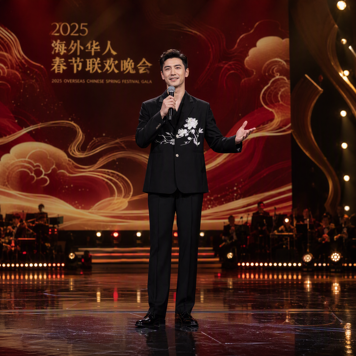 Exquisite Black Suit with Silver Sequin Floral Embroidery