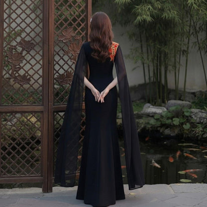 Phoenix Embroidered Cape Black Stage Gown