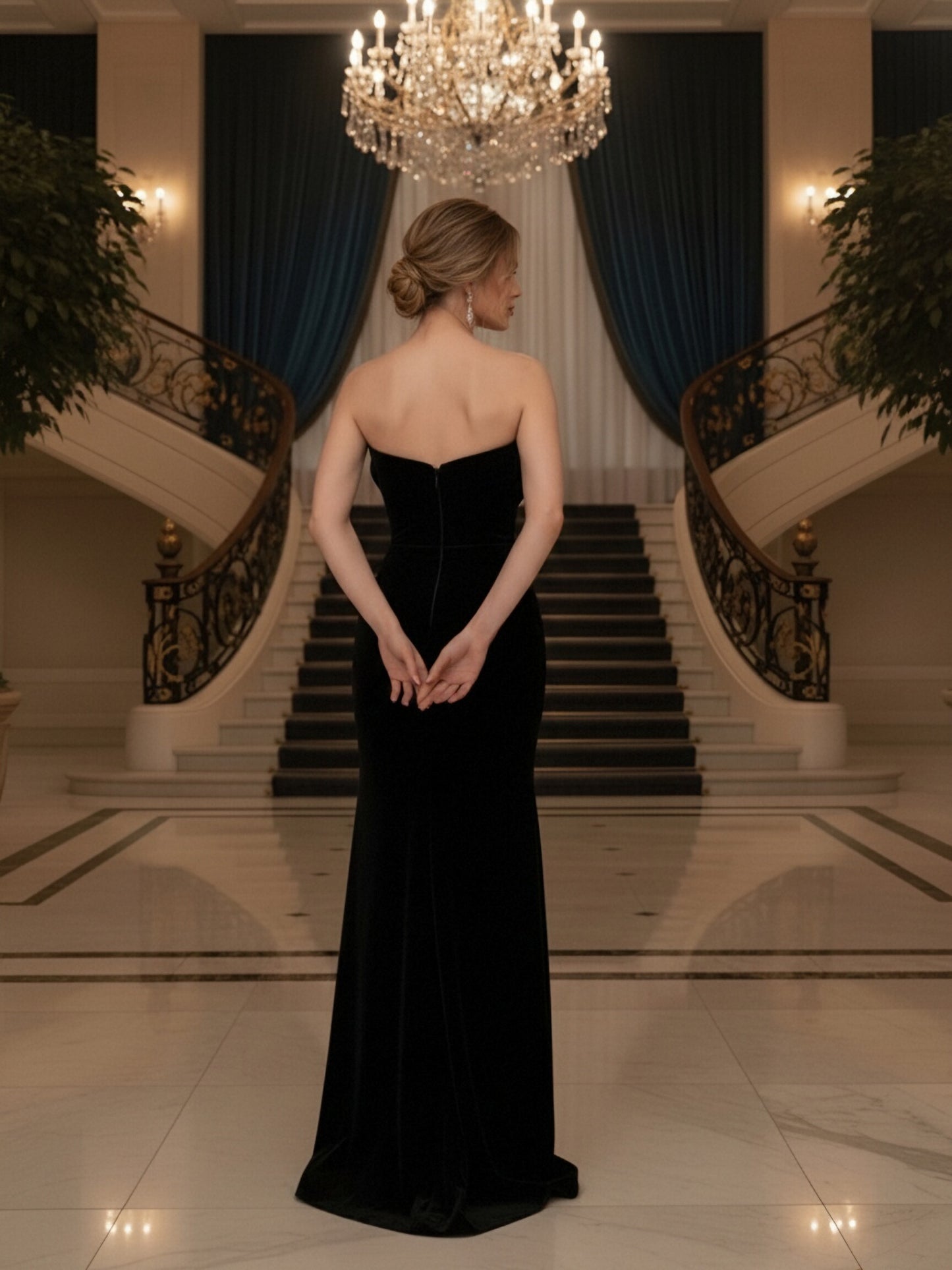 Elegant Black Evening Gown with exquisite beading