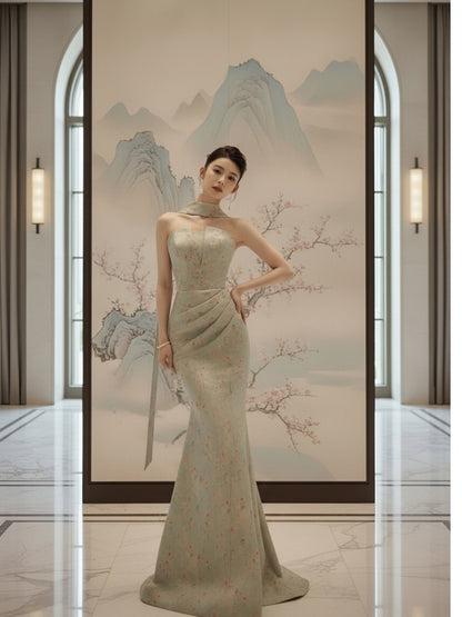 Floral Brocade Choker Neck Stage Cheongsam