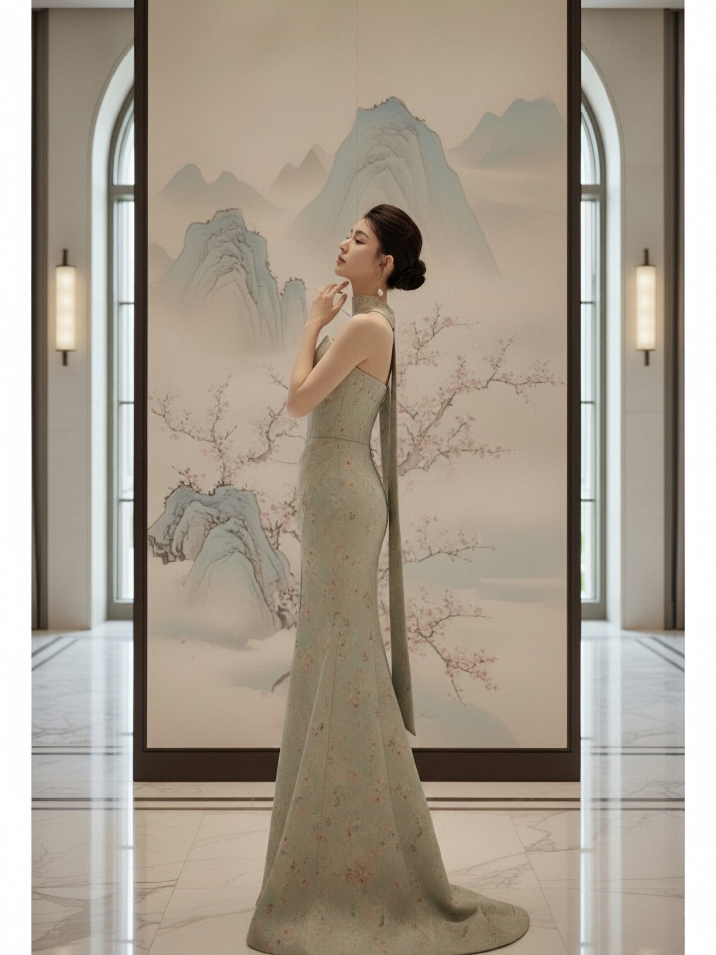 Floral Brocade Choker Neck Stage Cheongsam