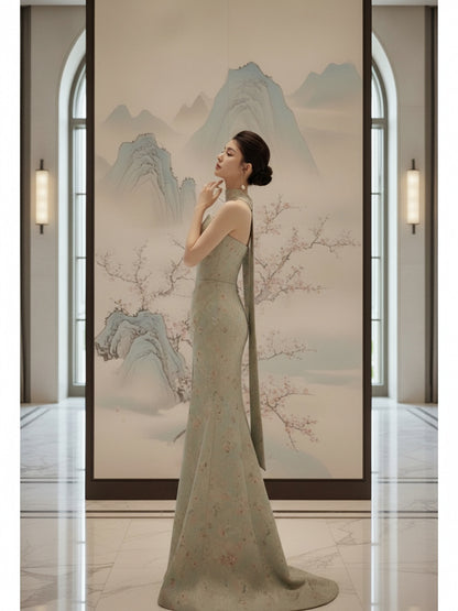 Floral Brocade Choker Neck Stage Cheongsam