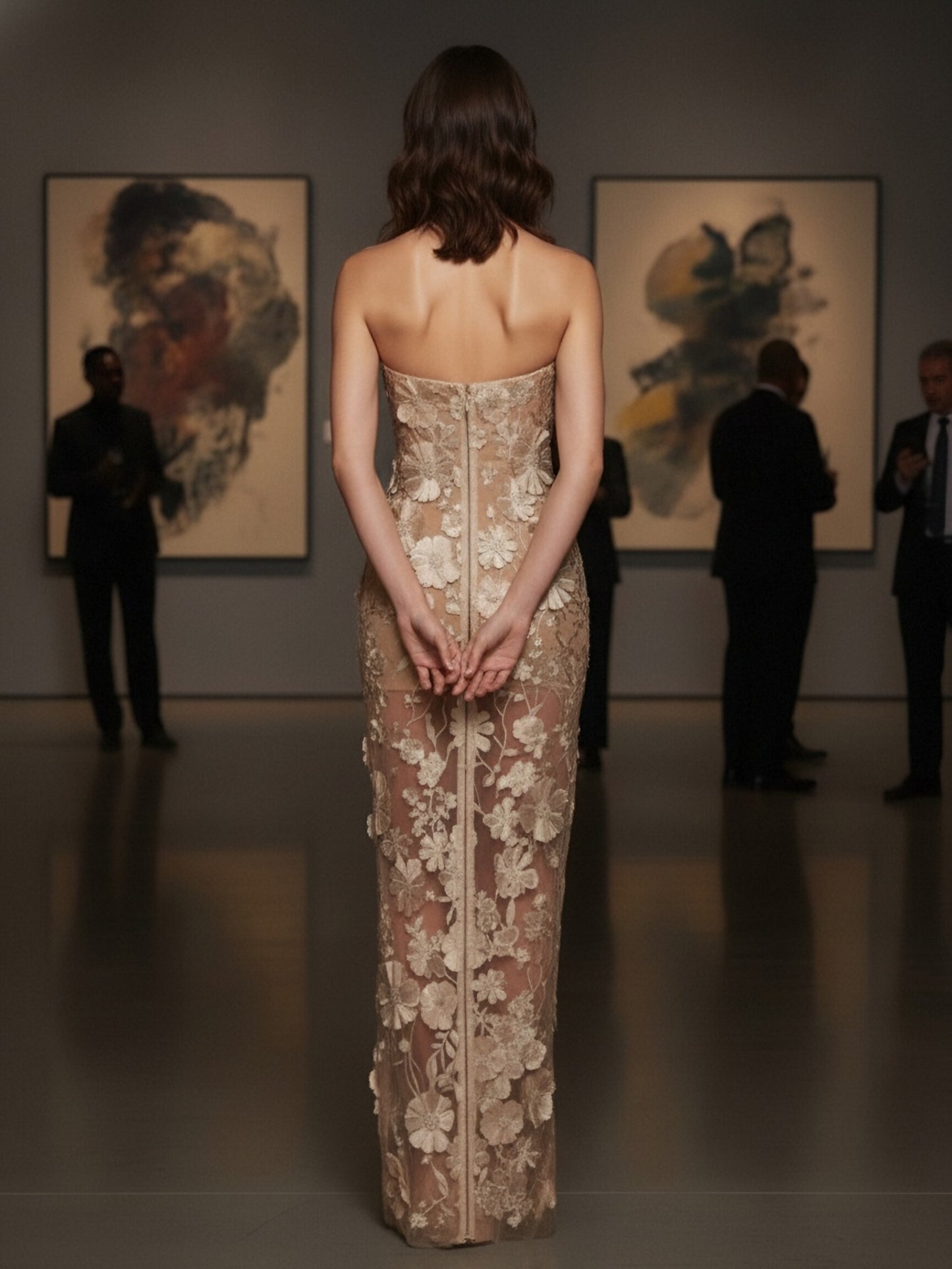 French Luxury 3D Floral Strapless Gown
