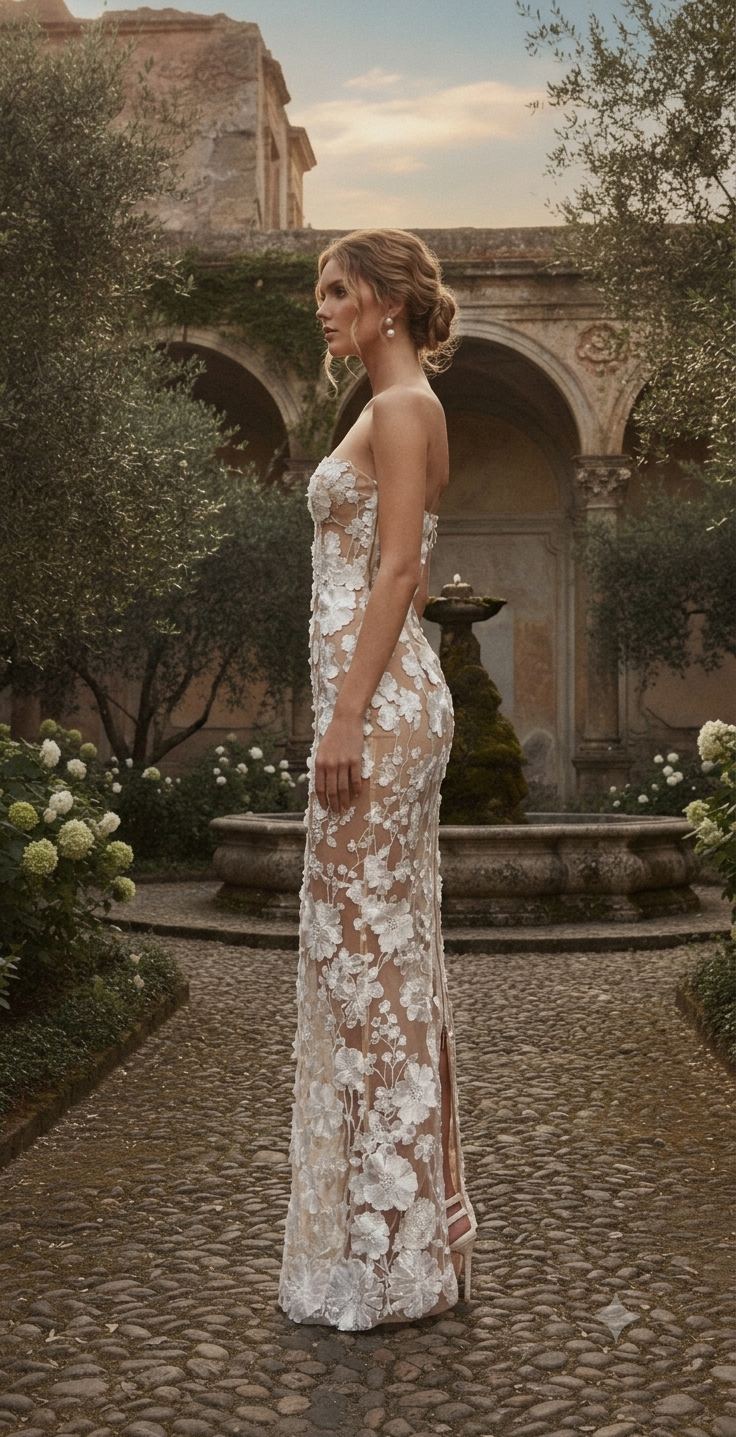French Luxury 3D Floral Strapless Gown