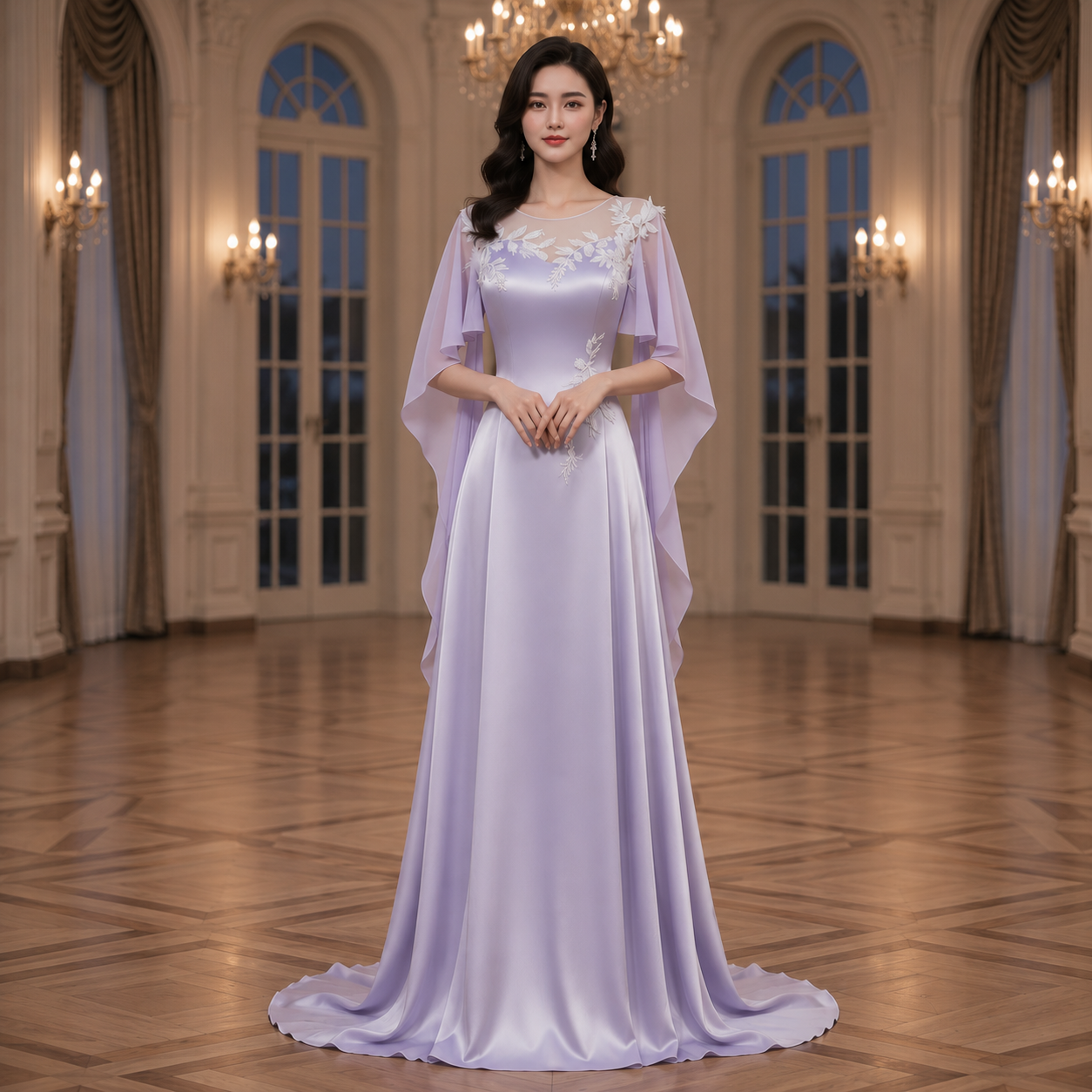 Elegant Purple Evening Gown for Stage Performance