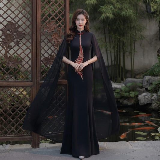Phoenix Embroidered Cape Black Stage Gown