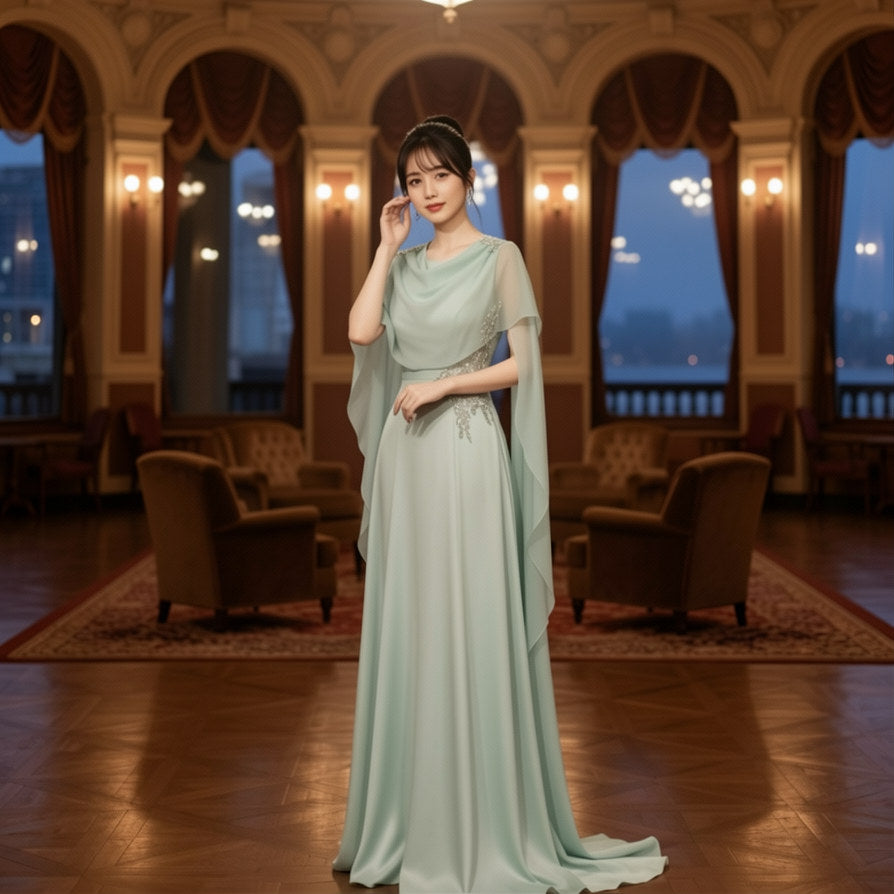 New Chinese-Style Performance Gown with floral embroidery
