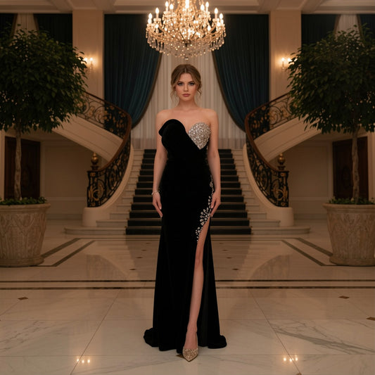 Elegant Black Evening Gown with exquisite beading