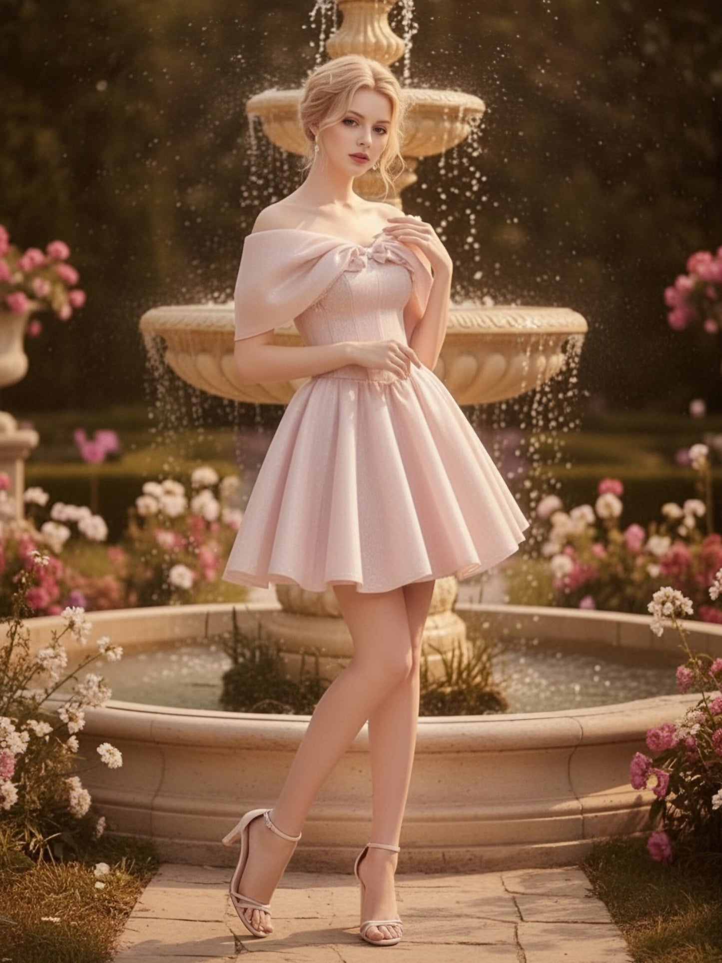 Featured Draped Collar Princess Party Mini Dress