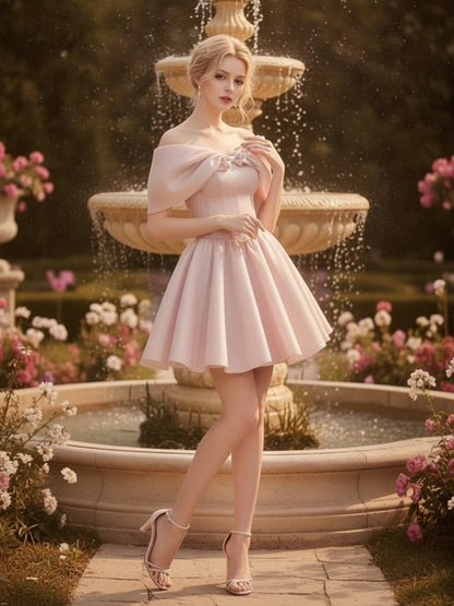 Featured Draped Collar Princess Party Mini Dress