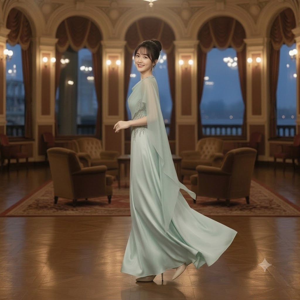 New Chinese-Style Performance Gown with floral embroidery