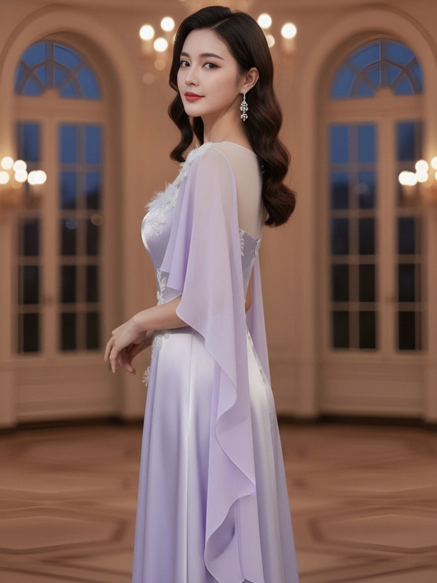 Elegant Purple Evening Gown for Stage Performance