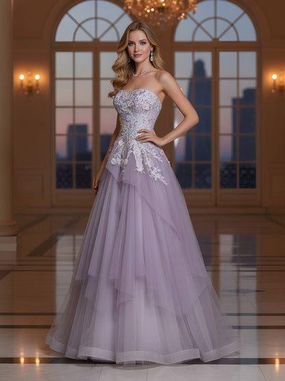 Featured Floral Embroidered Sash Lavender Gown