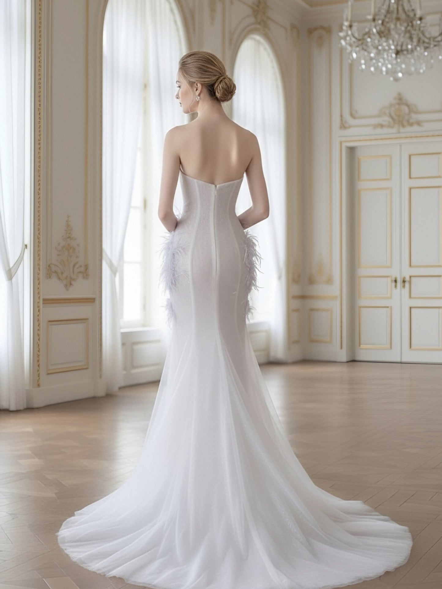 Featured Feather Trim Sweetheart Mermaid Gown