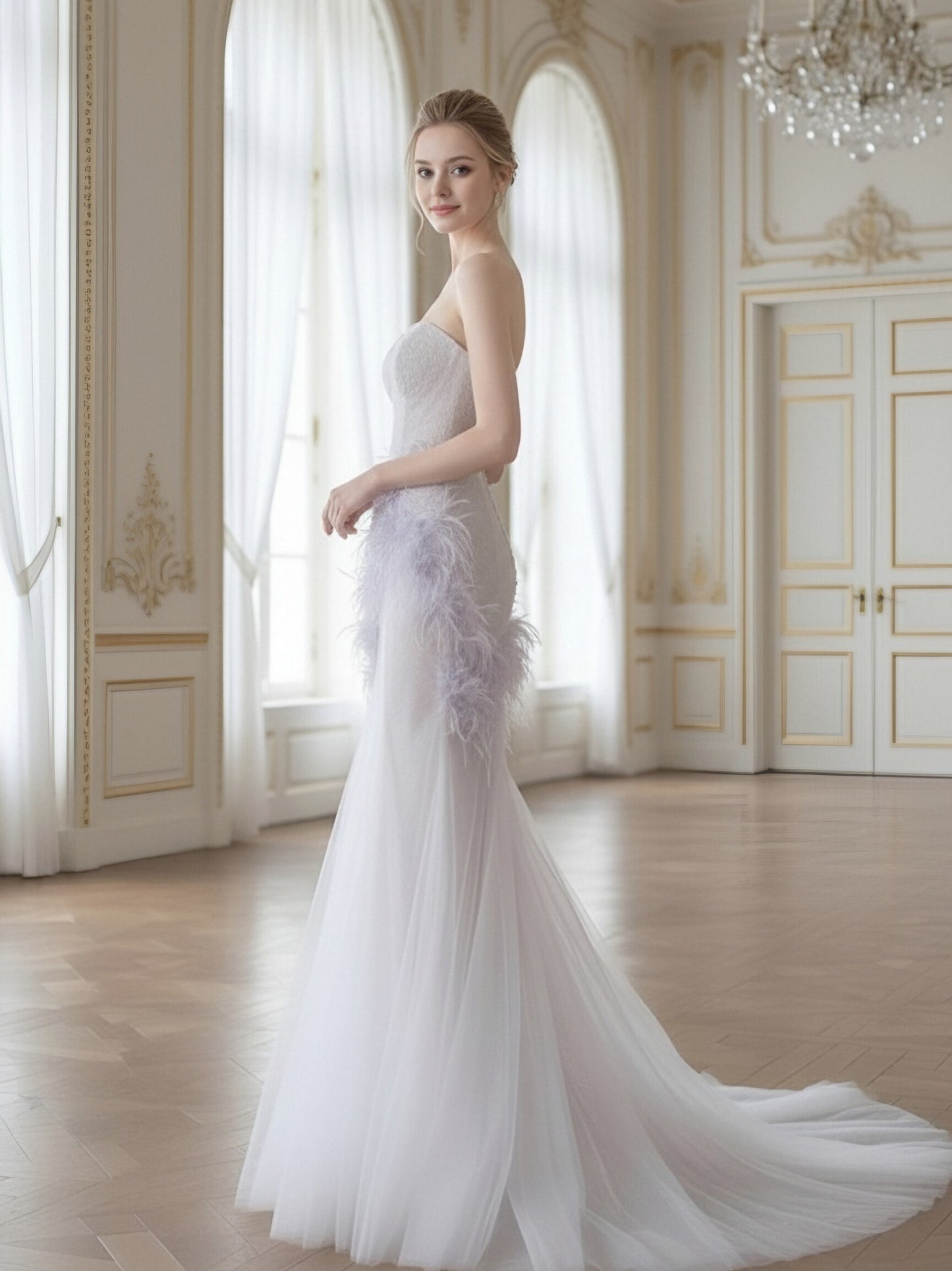 Featured Feather Trim Sweetheart Mermaid Gown