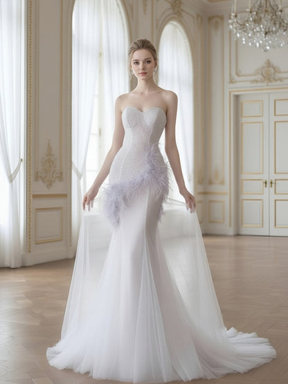Featured Feather Trim Sweetheart Mermaid Gown