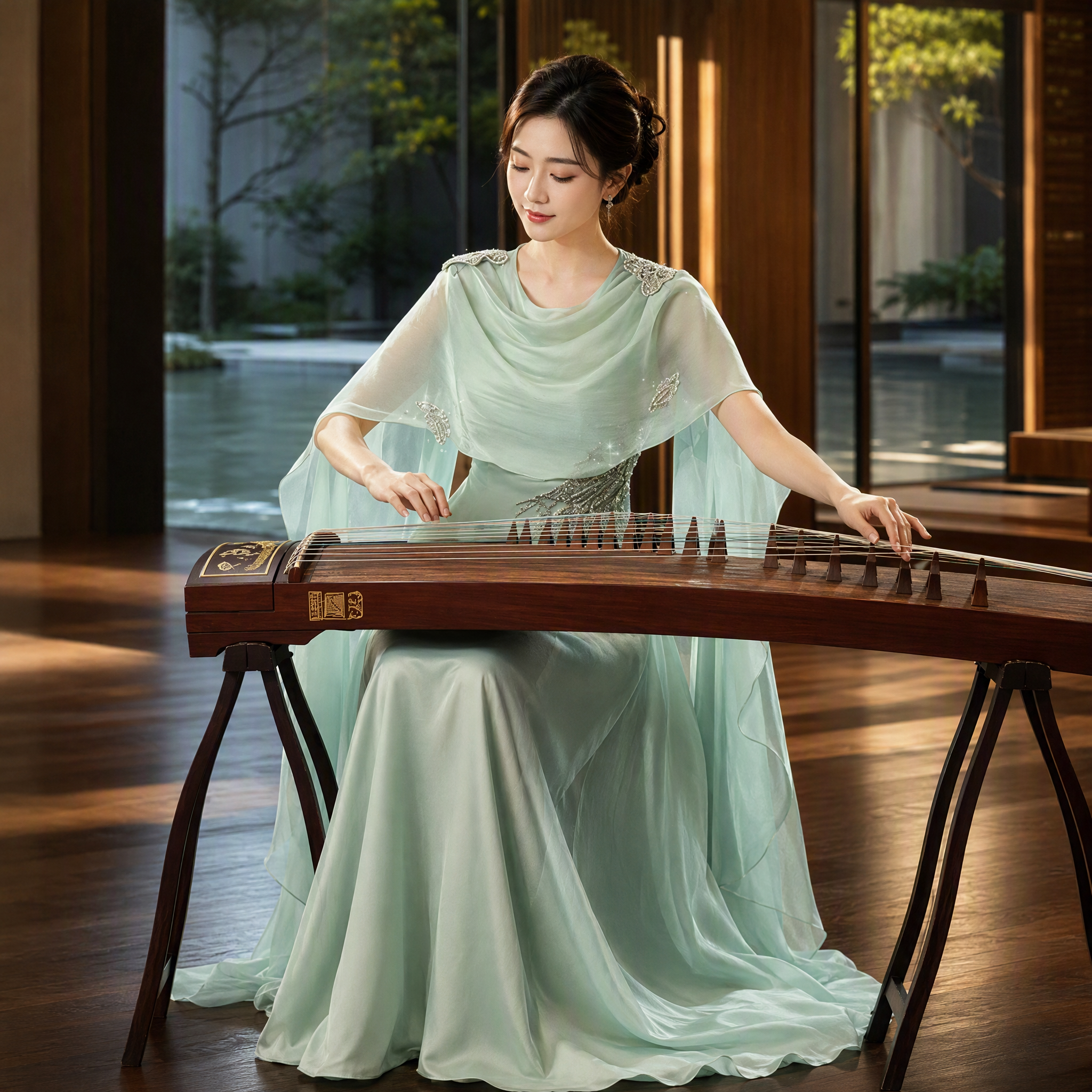 New Chinese-Style Performance Gown with floral embroidery
