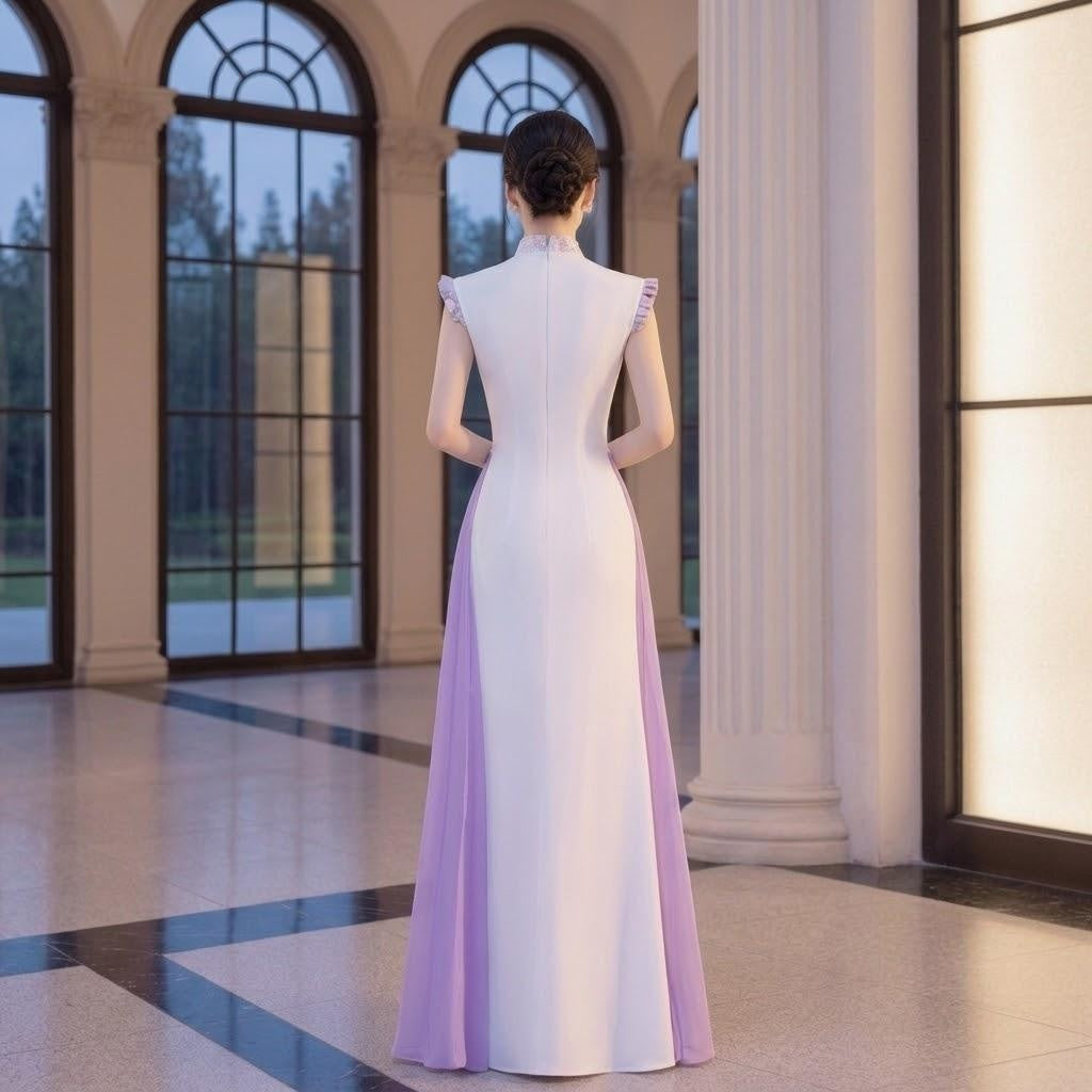 Embroidered Sash Draped Mandarin Cheongsam