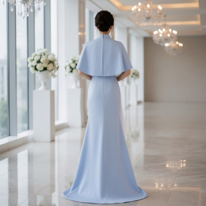 Celestial Mesh Draped Mandarin Stage Dress