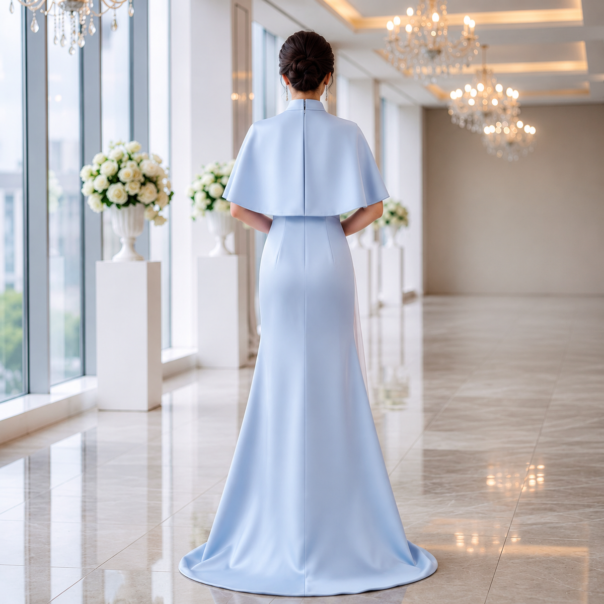 Celestial Mesh Draped Mandarin Stage Dress
