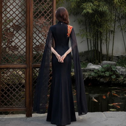 Phoenix Embroidered Cape Black Stage Gown