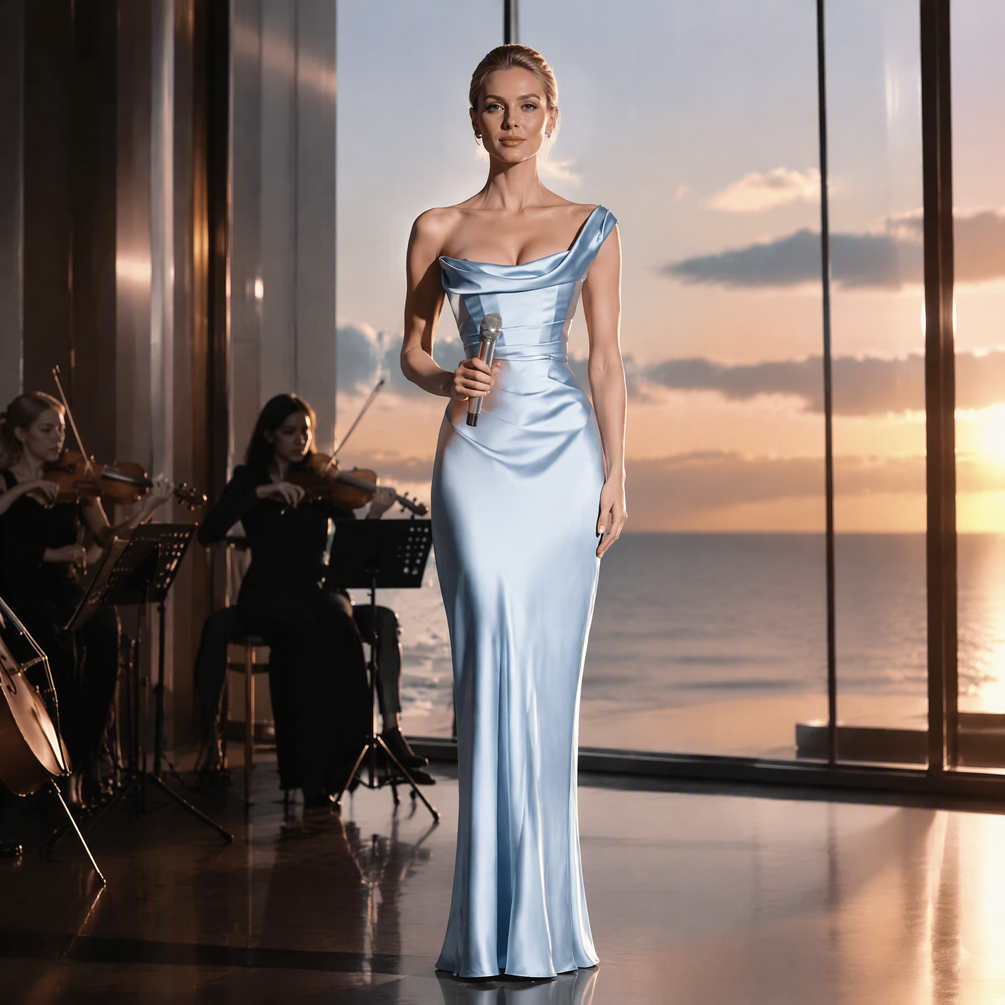 Elegant French-Style Asymmetric Satin Gown