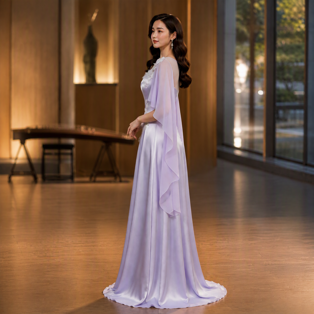 Elegant Purple Evening Gown for Stage Performance