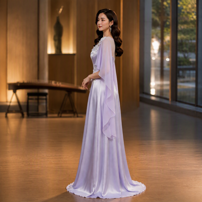 Elegant Purple Evening Gown for Stage Performance