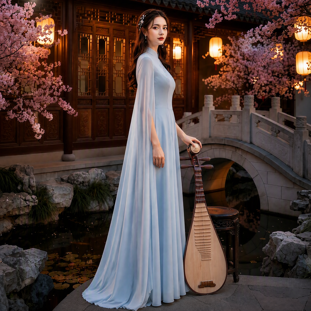 Chinese-Style Performance Gown for Choirs, Guzheng, and Pipa