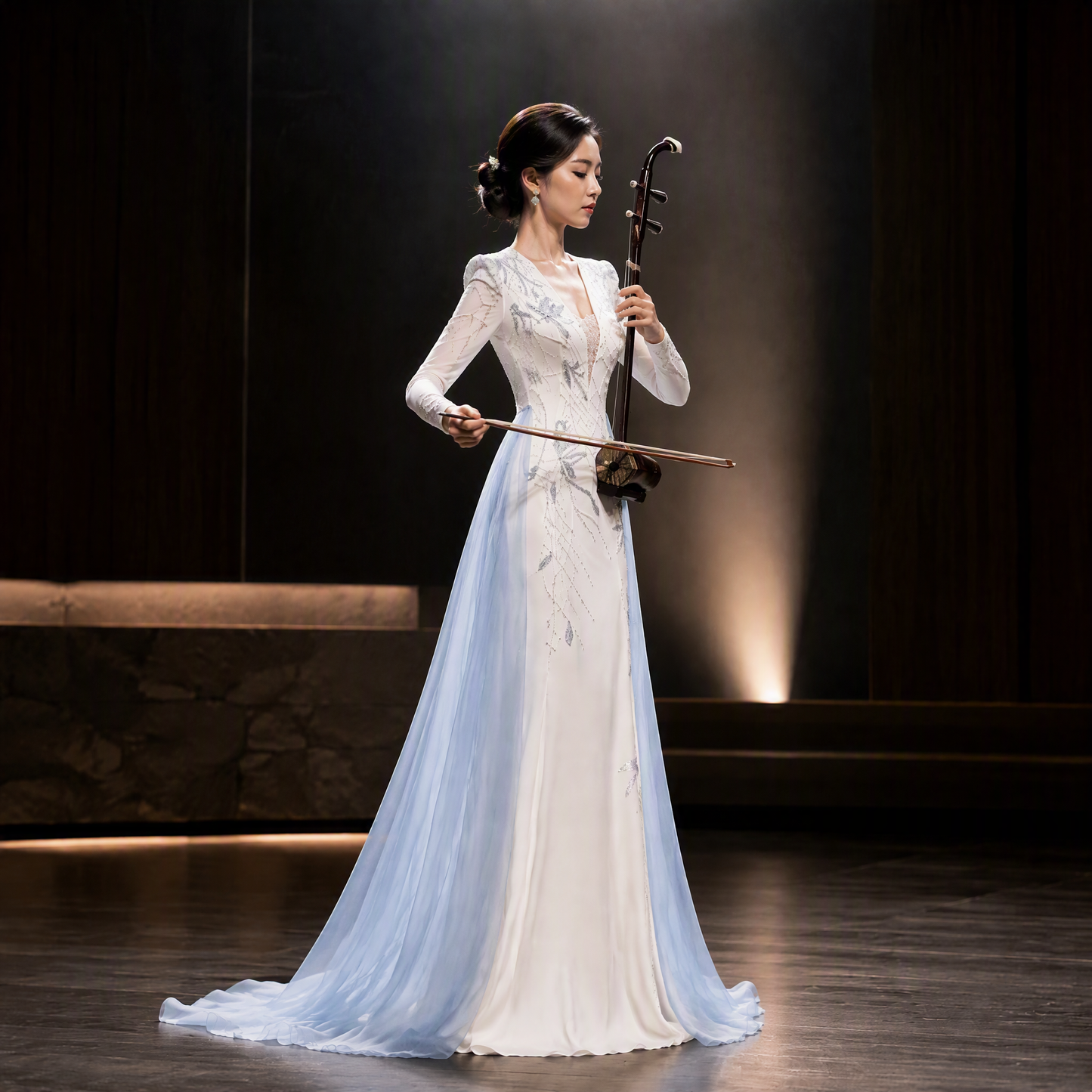 Ivory and Ice Blue Ombré Gown with Hand-Beaded Embroidery