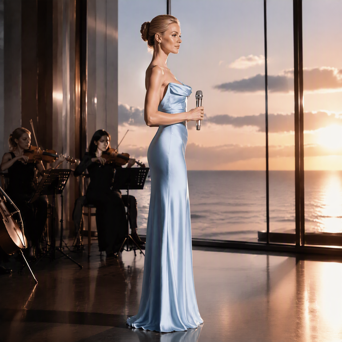 Elegant French-Style Asymmetric Satin Gown