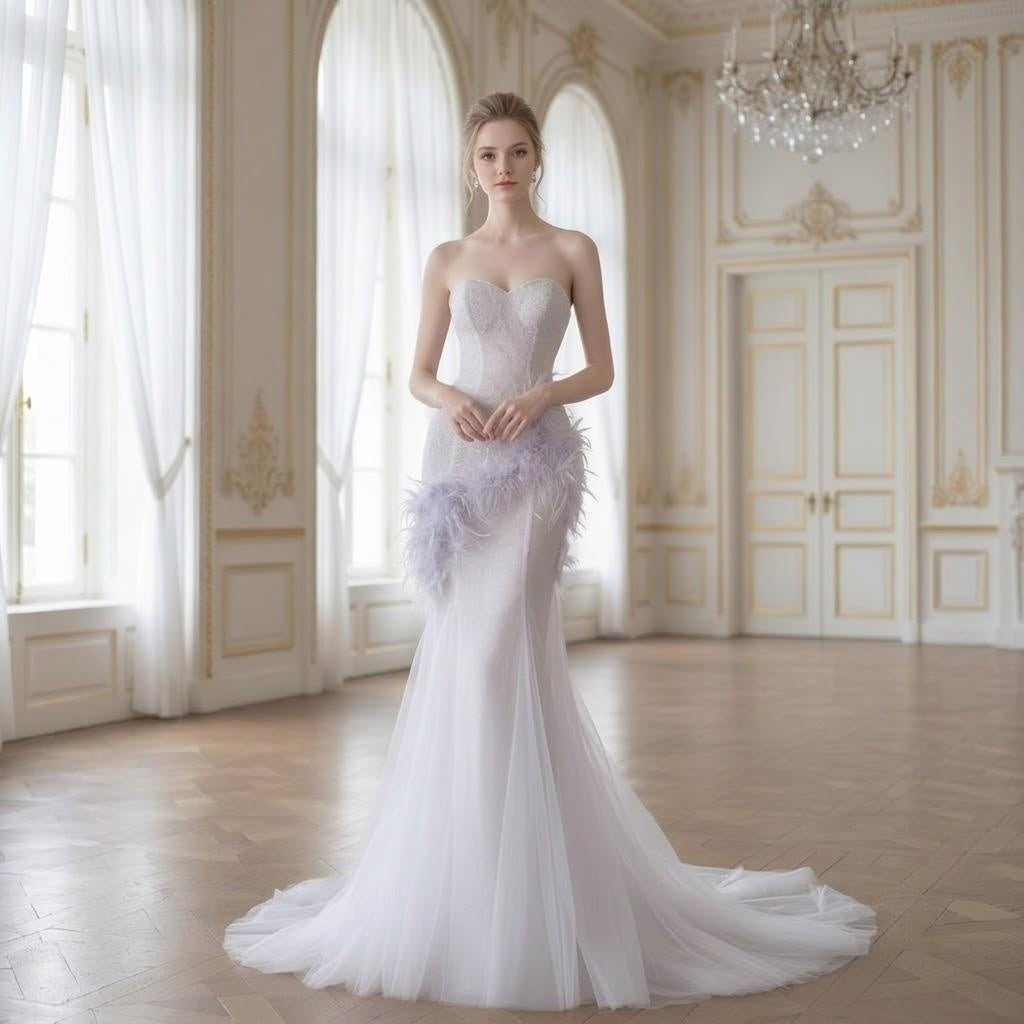 Featured Feather Trim Sweetheart Mermaid Gown
