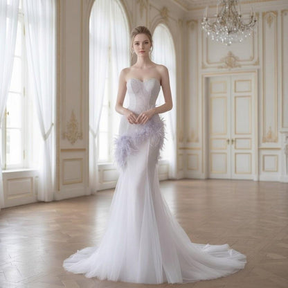 Featured Feather Trim Sweetheart Mermaid Gown