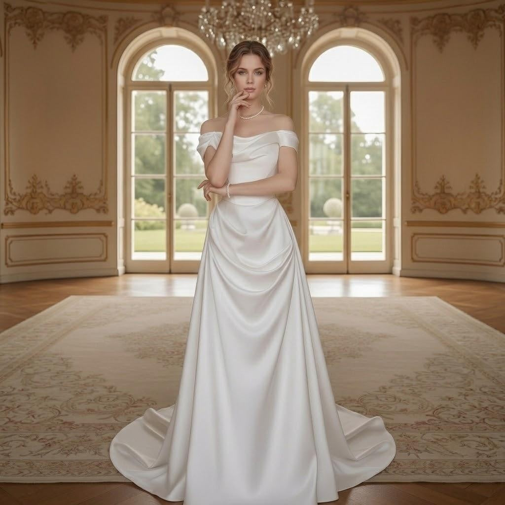 Off-Shoulder Minimalist Satin Bridal Robe