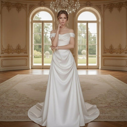 Off-Shoulder Minimalist Satin Bridal Robe