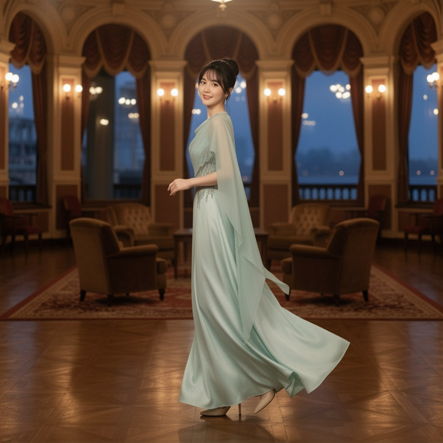 New Chinese-Style Performance Gown with floral embroidery