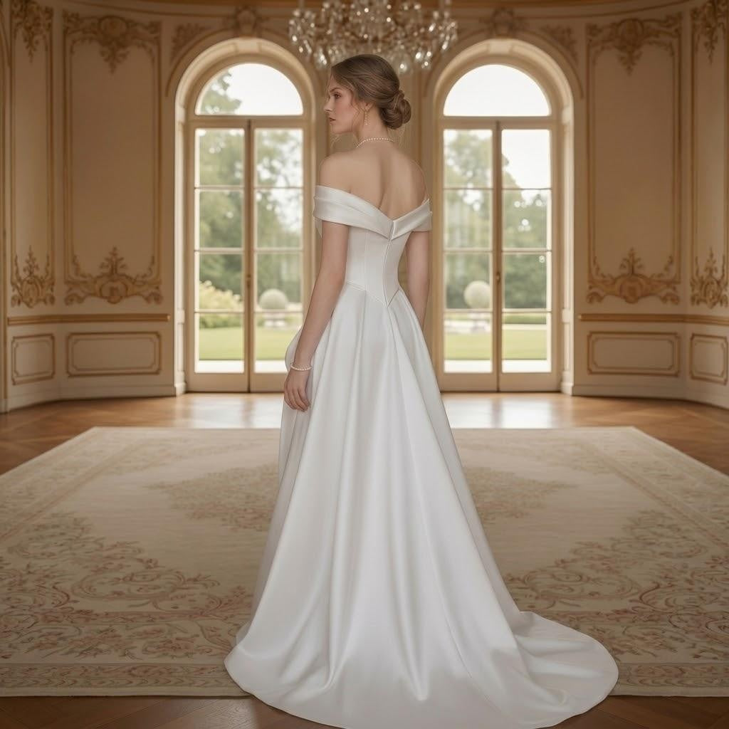 Off-Shoulder Minimalist Satin Bridal Robe